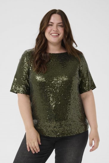 Kaffe Curve Mirana Sequin Blouse Ivy Green - Bluzki - 