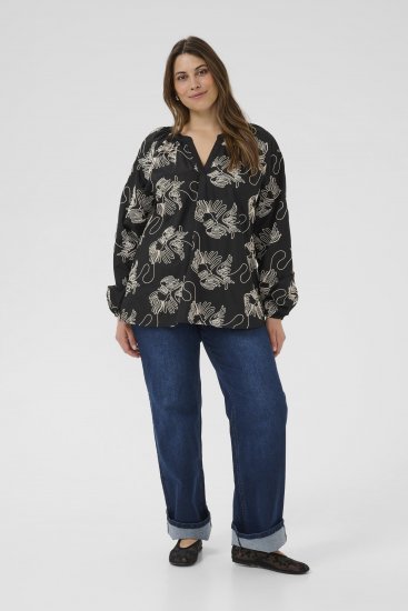 Kaffe Curve Kimmie Blouse Black Chalk Embroidery - Bluzki - 