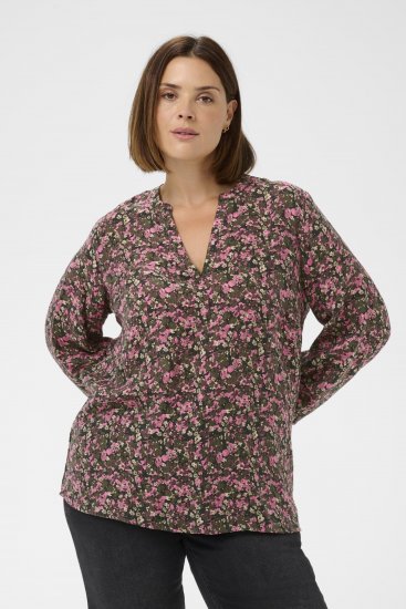 Kaffe Curve Belle Blouse Pink Black Graphic Flower - Bluzki - 