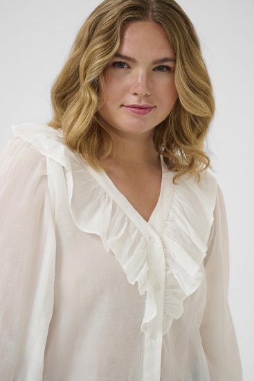 Kaffe Curve Lana Frill Blouse White - Bluzki - 