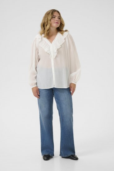 Kaffe Curve Lana Frill Blouse White - Bluzki - 