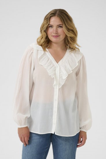 Kaffe Curve Lana Frill Blouse White - Bluzki - 