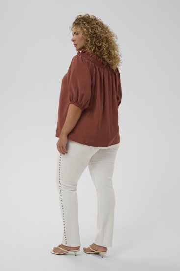 Kaffe Curve Neela Off-Shoulder Blouse Henna Brown - Bluzki & koszule - 