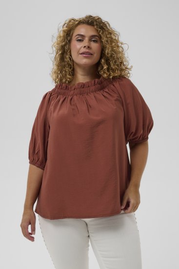 Kaffe Curve Neela Off-Shoulder Blouse Henna Brown - Bluzki & koszule - 