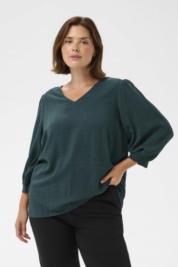 Kaffe Curve Pippi Blouse 3/4 Sleeve Magical Forest Green - Bluzki & koszule - 