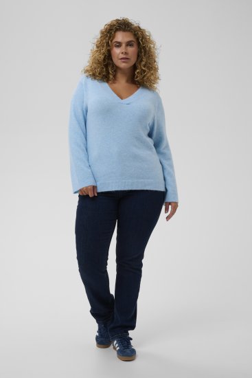 Kaffe Curve Jilanda V-Neck Pullover Blue - Swetry & dzianina - 