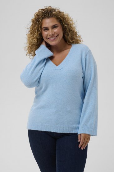 Kaffe Curve Jilanda V-Neck Pullover Blue - Swetry & dzianina - 