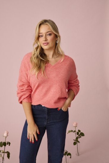 Kaffe Curve Jilanda V-Neck Pullover Red - Swetry & dzianina - 