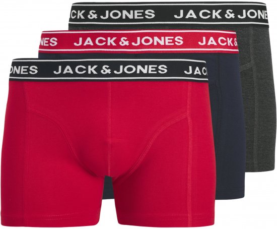 Jack & Jones Hector Solid Trunks 3-Pack Navy/Red/Grey - Bokserki - Bokserki 2XL-12XL