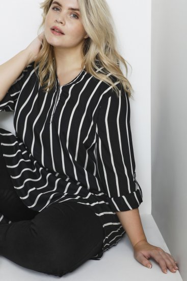 Kaffe Curve Milana Shirt Sukienka Czarny / Chalk pasek - Sukienki - 