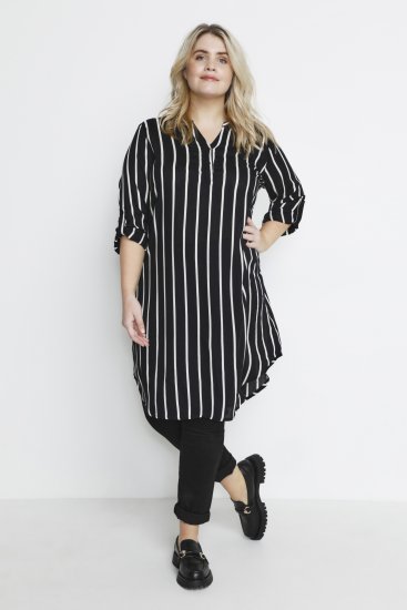 Kaffe Curve Milana Shirt Sukienka Czarny / Chalk pasek - Sukienki - 
