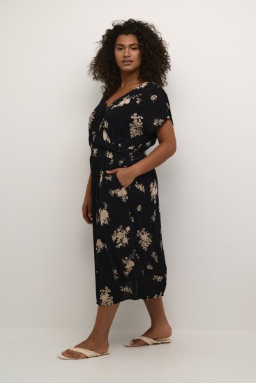 Kaffe Curve Jenna Sukienka Czarny/Brown Flower print - Sukienki - 