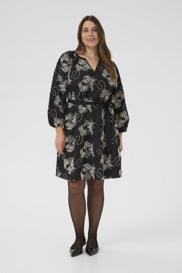Kaffe Curve Kimmie Dress Black Chalk Embroidery - Sukienki midi - 