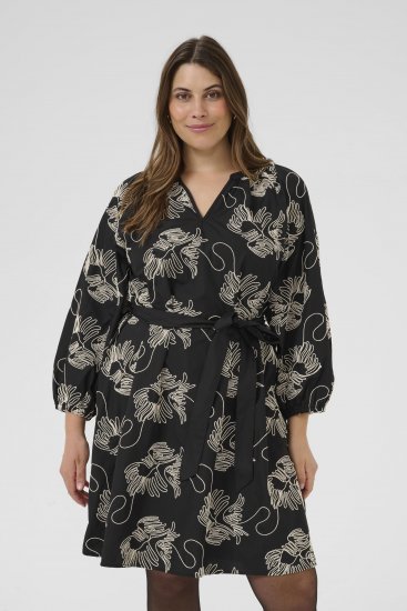 Kaffe Curve Kimmie Dress Black Chalk Embroidery - Sukienki midi - 