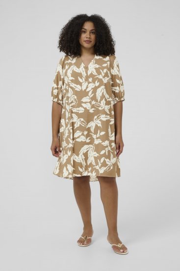 Kaffe Curve Marla Dress Oak Chalk Leaf - Sukienki midi - 