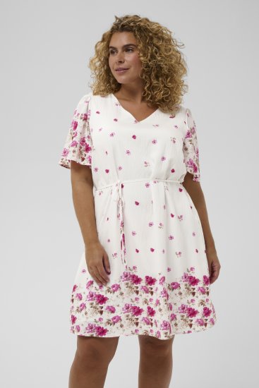 Kaffe Curve Rosa Mini Dress White Rose Border Flower - Sukienki mini - 