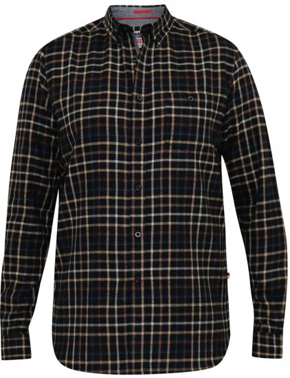 D555 Destin Checked Long Sleeve Shirt Black/Tan Check - Koszule z długim rękawem - 