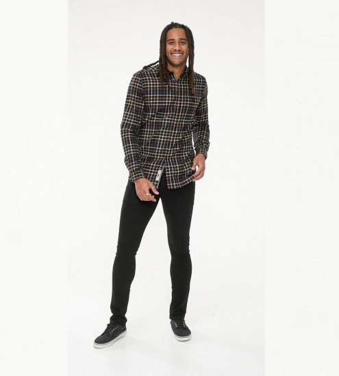 D555 Destin Checked Long Sleeve Shirt Black/Tan Check - Koszule z długim rękawem - 