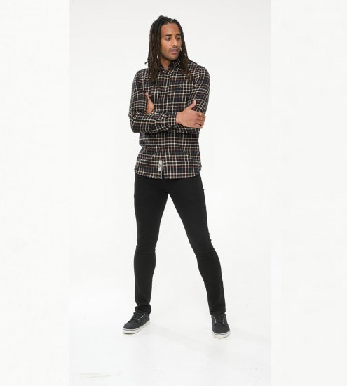 D555 Destin Checked Long Sleeve Shirt Black/Tan Check - Koszule z długim rękawem - 