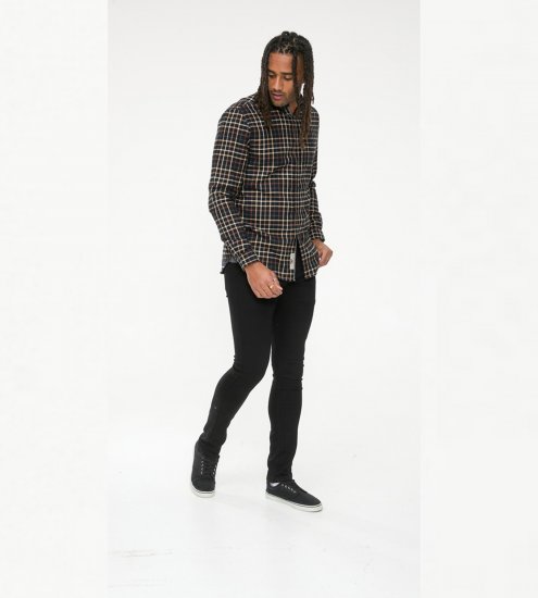 D555 Destin Checked Long Sleeve Shirt Black/Tan Check - Koszule z długim rękawem - 