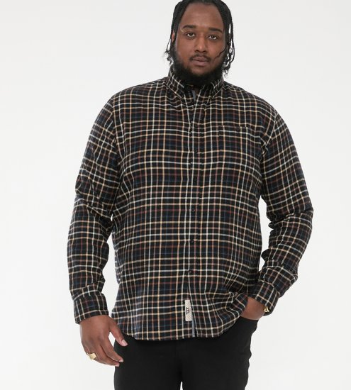 D555 Destin Checked Long Sleeve Shirt Black/Tan Check - Koszule z długim rękawem - 