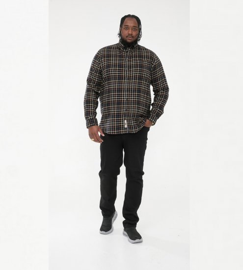 D555 Destin Checked Long Sleeve Shirt Black/Tan Check - Koszule z długim rękawem - 