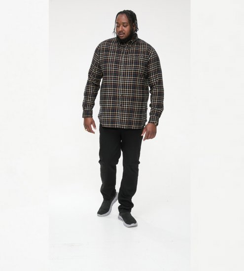 D555 Destin Checked Long Sleeve Shirt Black/Tan Check - Koszule z długim rękawem - 