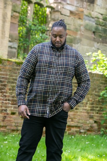 D555 Destin Checked Long Sleeve Shirt Black/Tan Check - Koszule z długim rękawem - 