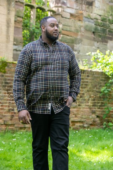 D555 Destin Checked Long Sleeve Shirt Black/Tan Check - Koszule z długim rękawem - 