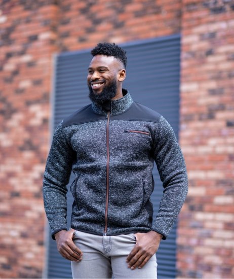 Kam jeans KV133 Twisted Marl Fleece Jacket Black - Kurtki Męskie Duże Rozmiary - Kurtki Duże rozmiary 2XL-8XL