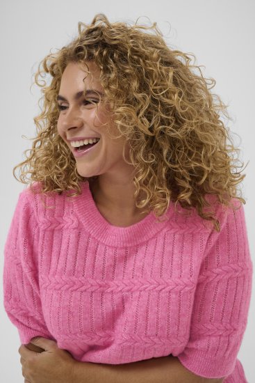 Kaffe Curve Minia Pullover Pink Power Melange - Swetry dzianinowe - 