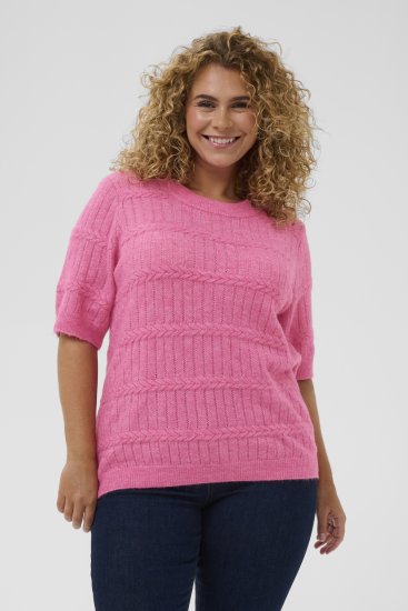 Kaffe Curve Minia Pullover Pink Power Melange - Swetry dzianinowe - 