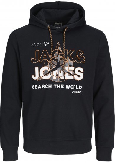 Jack & Jones Hunt Hoodie Black - Bluzy & bluzy z kapturem - Bluzy & Bluzy z kapturem 2XL-12XL