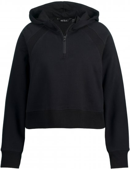 Ulla Popken Ribbed Inset Zip Collar Hoodie Black - Bluzy & bluzy z kapturem - 