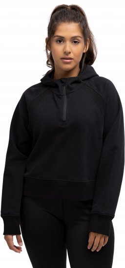 Ulla Popken Ribbed Inset Zip Collar Hoodie Black - Bluzy & bluzy z kapturem - 