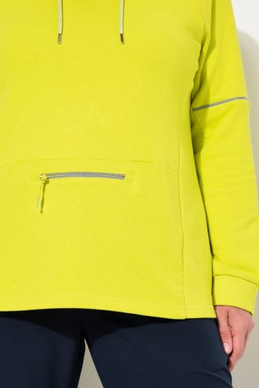 Ulla Popken Zippered Pocket and Reflective Piping Hoodie Green Apple - Bluzy & bluzy z kapturem - Przytulne bluzy, hoody i swetry