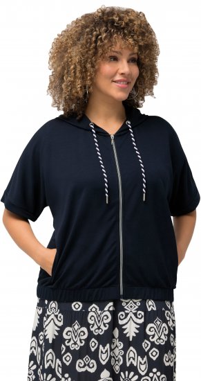 Ulla Popken Short Sleeve Zip-Up Hoodie Navy - Bluzy & bluzy z kapturem - 