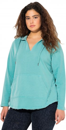 Ulla Popken Open Edged Long Sleeve V-Neck Hoodie Mint Green - Bluzy & bluzy z kapturem - 
