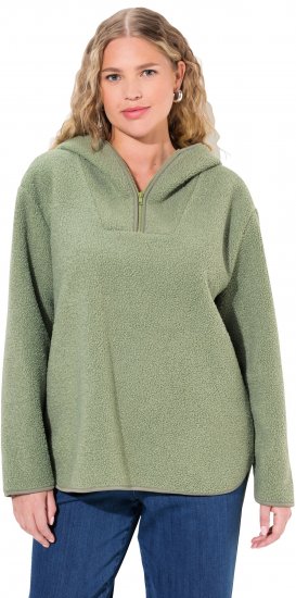 Ulla Popken Teddy Plush Long Sleeve Hoodie Sage Green - Bluzy & bluzy z kapturem - 