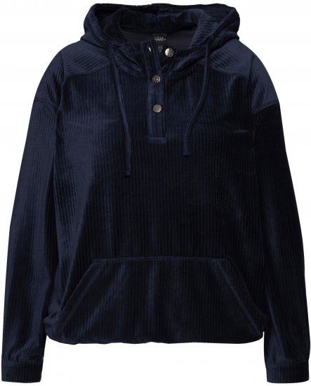 Ulla Popken Corduroy Hoodie Navy - Bluzy & bluzy z kapturem - 