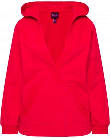Ulla Popken Plunge Neck Long Sleeve Hoodie Salsa Red - Bluzy & bluzy z kapturem - 