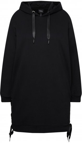 Ulla Popken Longline Lace Up Hoodie Black - Bluzy & bluzy z kapturem - 