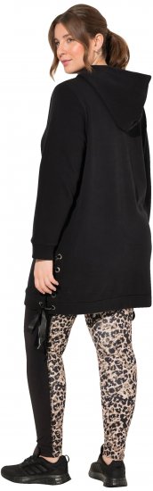 Ulla Popken Longline Lace Up Hoodie Black - Bluzy & bluzy z kapturem - 