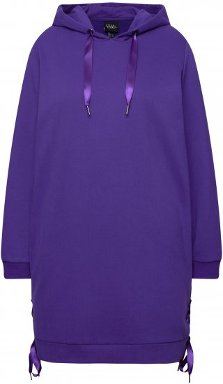 Ulla Popken Longline Lace Up Hoodie Purple - Bluzy & bluzy z kapturem - 