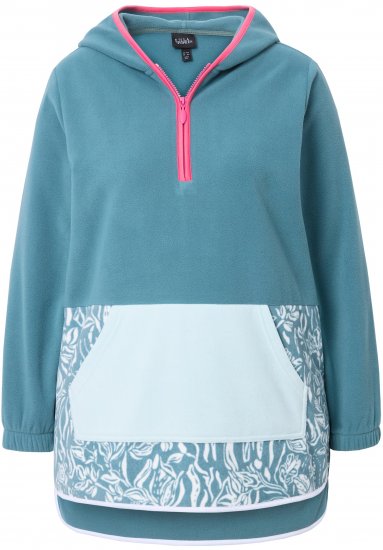 Ulla Popken Floral Detail Fleece Hoodie Ice Green - Bluzy & bluzy z kapturem - 