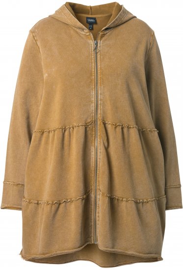 Ulla Popken Tiered Flounce Panel Zip Up Hoodie Mocha Brown - Bluzy & bluzy z kapturem - 