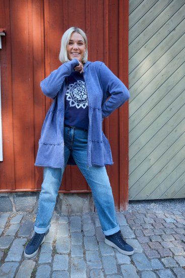 Ulla Popken Tiered Flounce Panel Zip Up Hoodie Atlantic Blue - Bluzy & bluzy z kapturem - 