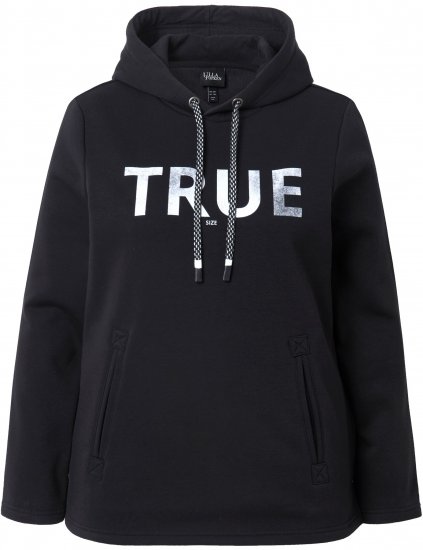 Ulla Popken TRUE Lettering Hoodie Black - Bluzy & bluzy z kapturem - 