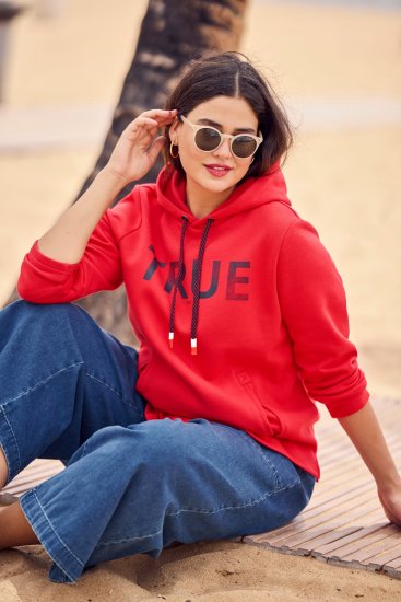 Ulla Popken TRUE Lettering Hoodie Neon Red - Bluzy & bluzy z kapturem - 