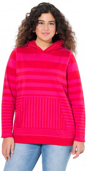Ulla Popken Oversized Striped Long Sleeve Hoodie Lychee - Bluzy & bluzy z kapturem - 
